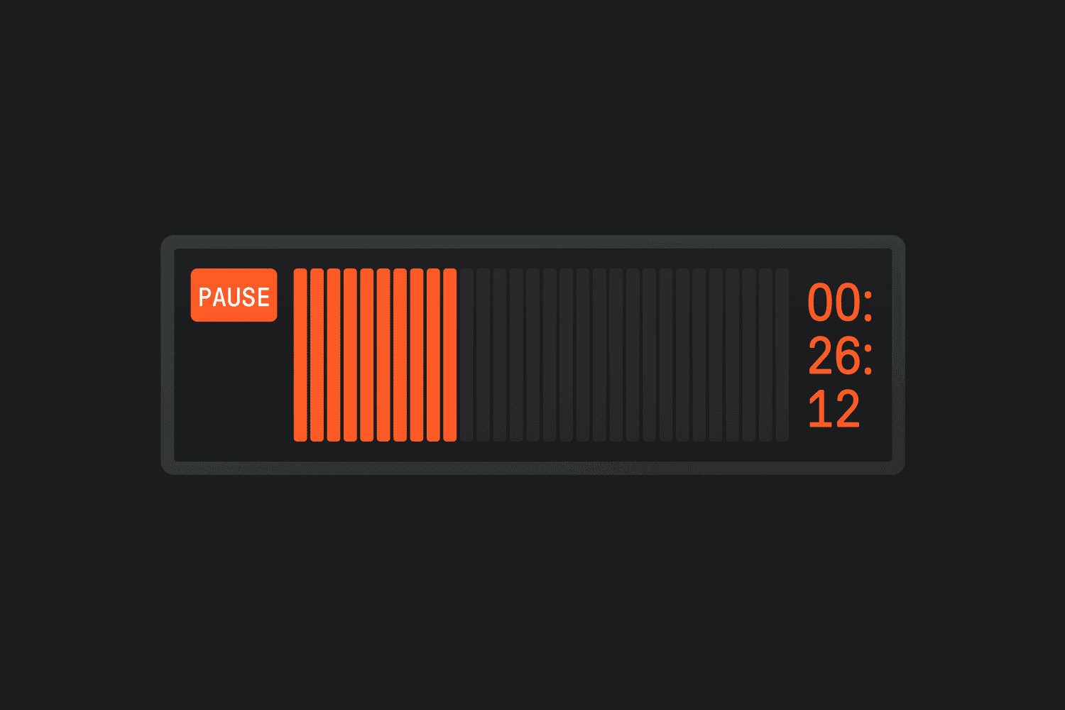 A dark recording meter with a “Pause” control, orange level bars, and a “00:26:12” readout.
